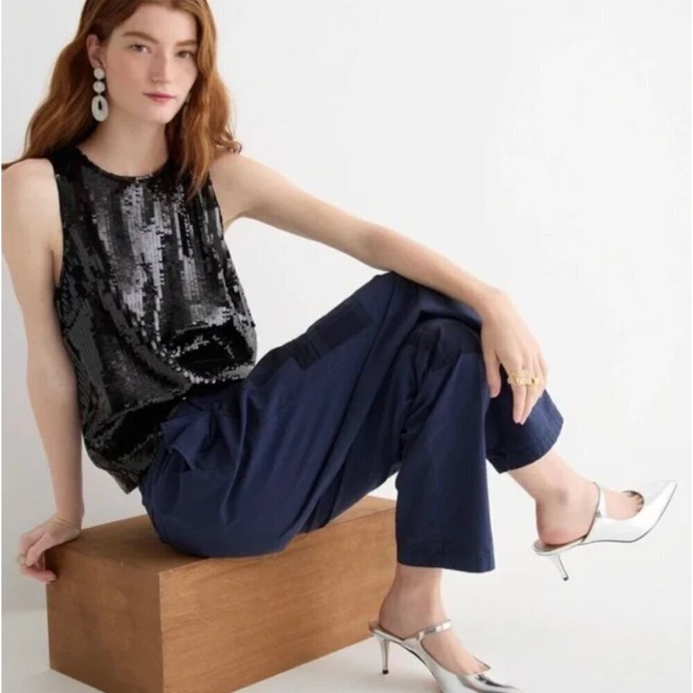 J.Crew Collection Womens Sequin Sleeveless Glam Top Shirt Size Xxl Black Fa Nwt